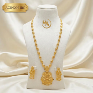 Dubai Style Long Gold Plated Flower Box Chain Charm Necklace Set for Wedding Fashion Necklaces - Product Image 1