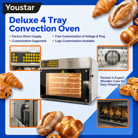 Four à convection commercial portable à 4 plateaux, en acier inoxydable, avec panneau de commande numérique électrique, pour la cuisson du pain et des pâtisseries