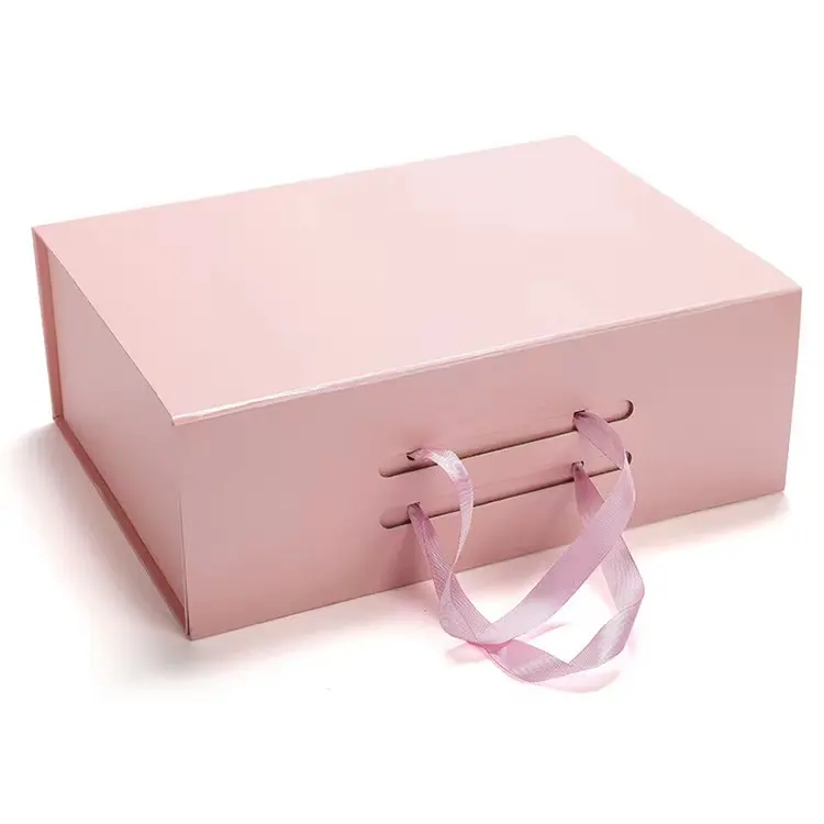 핫 세일 사용자 정의 핑크 자기 여자 의류 컬러 종이 패키지 상자 속옷 선물 포장 상자 리본 핸들