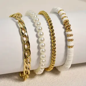 Modische Acryl-Buchstaben Perlen Messing Perlen-Armband handgefertigt Diy Perlen kubanisches weiches Lehm-Armband-Set für Damen Schmuck Geschenke