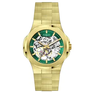 Gold Stainless Steel 5ATM Waterproof Automatic Watch Men Customize Brand Logo Luxury Watch