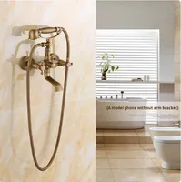 Ensemble de robinetterie de baignoire rétro de style européen en cuivre massif avec douchette à jet de pluie et pomme de douche murale