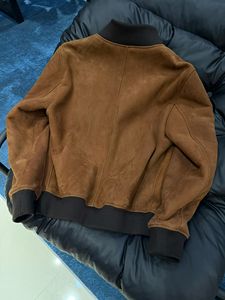 Veste en peau de mouton véritable pour homme, marron, A1, style bomber, doublée de laine, vintage, doublée de polaire, patchwork, automne, décontractée - Product Image 3