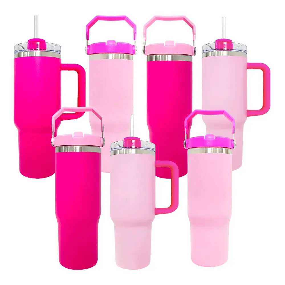 Bouteille d'eau à double paroi de 30oz avec paille flip pour graver au laser Pink Flamingo 40oz Quencher Tumbler