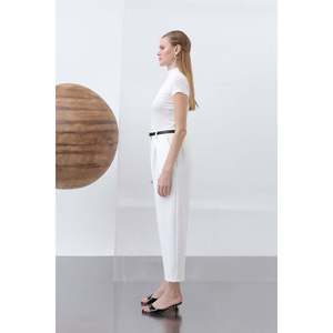 Puane Women's Ecru Pleated Trousers, Soft <b>Flowy</b> Fabric, Elegant and Comfortable for All Seasons, Versatile Style - Product Image 4