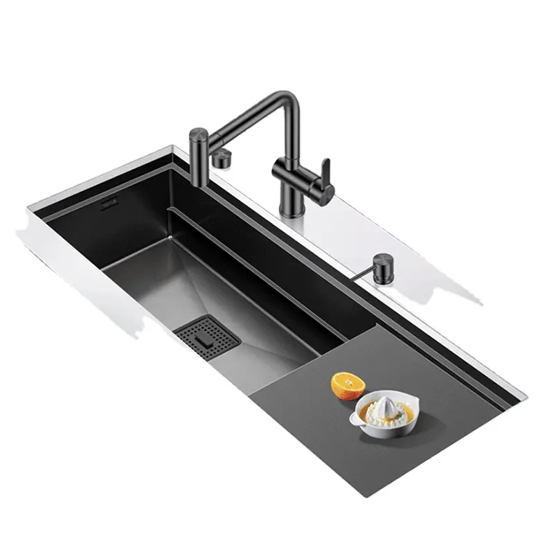 Nanometer Schwarz Single Large Size Hidden Kitchen Sink 4mm Dicke Handmade Under mount Installation Versteckte Küchen spülen