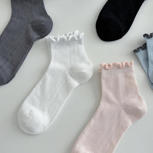 Groothandel Zomer Dun Meisje Kant Sokken Koreaanse Stijl Japanse Stijl Effen Kleur Ruches Holle Mesh Buis Vrouwen Sokken - Product Image 2