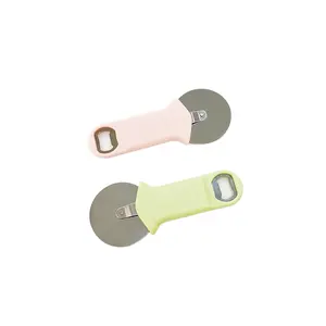 二合一不锈钢滚刀披萨切刀和尾部开瓶器圆形和矩形有粉红色和绿色可供选择