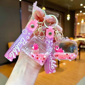 New Strawberry <b>Bear</b> Floating <b>Bear</b> Quicksand Bottle Small Pendant <b>Cute</b> Liquid Keychain Car Bag Charm - Product Image 4