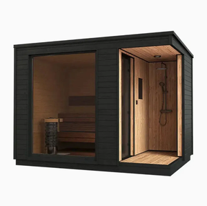 Ruang Sauna Uap Tradisional untuk 2 Orang, Kabin Sauna Kayu Luar Ruangan dengan Shower - Product Image 5