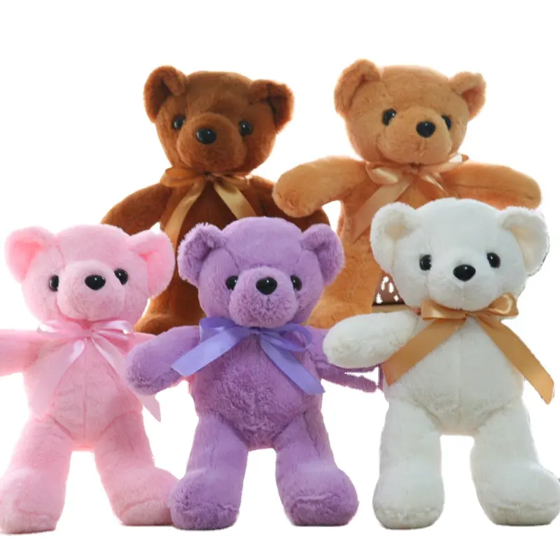 कार्टून bowtie भालू आलीशान खिलौने बैंगनी/गुलाबी/सफेद/भूरे भालू कपड़ा गुड़िया भरवां आलीशान पशु खिलौने बच्चे बच्चों गुड़िया
