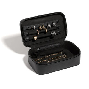 Boîte de rangement pour bijoux de voyage en cuir PU noir classique pour femmes et hommes avec pochette, organisateur de colliers, bracelets et boucles d'oreilles - Product Image 1