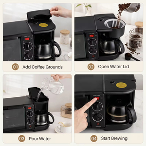 2025 New Hot Sell 3 in 1 <b>Breakfast</b> <b>Maker</b> Microwave 3 in 1 <b>Breakfast</b> Station Oven Coffee <b>Maker</b> and Frying Pan - Product Image 5