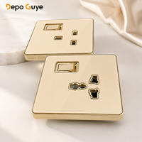 Prise murale en verre trempé à usage industriel avec bouton doré pour interrupteur d'éclairage, charge rapide USB Type-C 13A 18W, Royaume-Uni