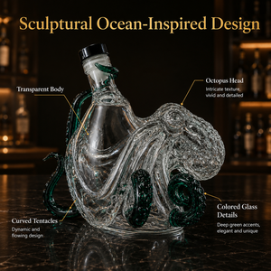 Trae <span class=keywords><strong>el</strong></span> Océano a tu Bar: Decantador de Vidrio con Forma de Pulpo y Tentáculos Verdes Fluidos, Garrafa de Whisky con Temática Náutica, Perfecta - Product Image 3