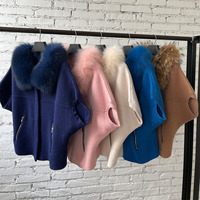 Pull en maille à col en fourrure pour femme, couleur unie, col rond, avec fermeture éclair, pour l'automne et l'hiver, en laine et mélanges