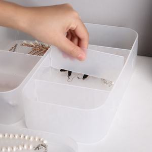 Juego de tocador rectangular de plástico PP, caja organizadora de maquillaje apilable, tapa para cosméticos, almacenamiento de polvo de esmalte de uñas, almacenamiento dividido - Product Image 4