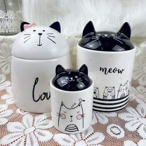 OEM ODM nuovi utensili da cucina creativi 3D contenitore in ceramica a forma di gatto Custom grazioso barattolo di biscotti in ceramica scatola di immagazzinaggio per la decorazione - Product Image 1