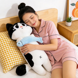 Almohada de peluche de <span class=keywords><strong>gato</strong></span> de cuerpo largo al por mayor, cojín suave antiestrés de <span class=keywords><strong>gato</strong></span> con forma de pez, cojín de abrazo suave para decoración de dormitorio - Product Image 4