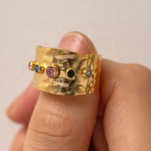 Bague ouverte minimaliste en acier inoxydable plaqué or 18 carats, étanche, avec turquoise, bijoux tendance HipHop, bagues larges pour femmes - Product Image 2