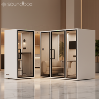 Cabine insonorisée à angle droit pour zone de réception, deux faces vitrées ou une face vitrée avec ventilation et mobilier
