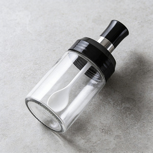 Cross-border kitchen seasoning jars, glass seasoning <b>bottles</b>, spoon and lid integrated seasoning jar set, household storage - Product Image 4