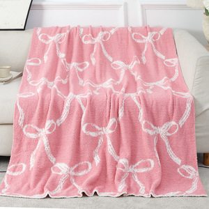 New Bow Series Knitted Sofa Microfiber Half Fleece Blanket - Product Image 1
