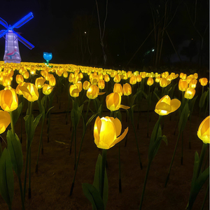 Fiori Artificiali LED Solari DC12V, Luci a Forma <span class=keywords><strong>di</strong></span> Tulipano 65cm, Picchetto da Giardino in PU ABS, Tulipani LED - Product Image 1