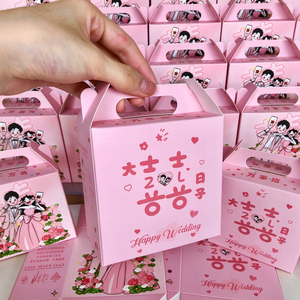 Caja de Regalo Personalizada para Boda con Asa, Caja de Regalo de Dulces con Diseño de Dibujos Animados en Rosa para Recuerdos de Boda, Caja de Regalo de Papel con Logotipo Personalizado - Product Image 2