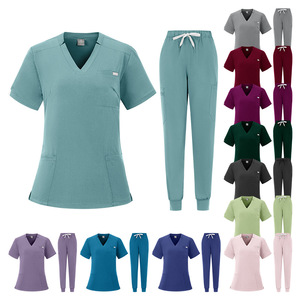 Women's V-Neck Short Sleeve <b>Scrub</b> <b>Set</b> Moisture Wicking Hospital Uniforms Split <b>Set</b> For Medical Staff - Product Image 3