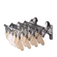 Étagère à chaussettes en aluminium à ventouse, invisible, rétractable, pliable, multifonctionnelle, séchoir à chaussettes à 20 pinces, rangement, vente en gros