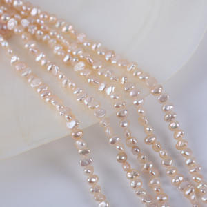 Perles d'eau douce blanches naturelles en vrac de 18 cm, 3,5-4 mm, plaquées gris, semi-finies, pour bracelet DIY - Product Image 5