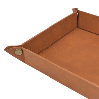 Plateau de rangement hexagonal pliable et empilable en cuir PU marron clair de qualité commerciale pour bijoux, capacité 1L