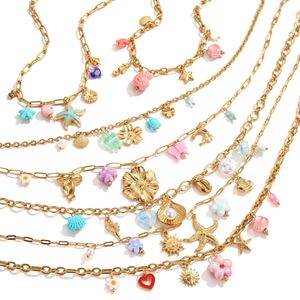 Collana in Acciaio Inossidabile Placcato <span class=keywords><strong>Oro</strong></span> 18k con Conchiglia e Perla, Gioiello Impermeabile Estivo da Spiaggia, <span class=keywords><strong>Collier</strong></span> Femme - Product Image 1