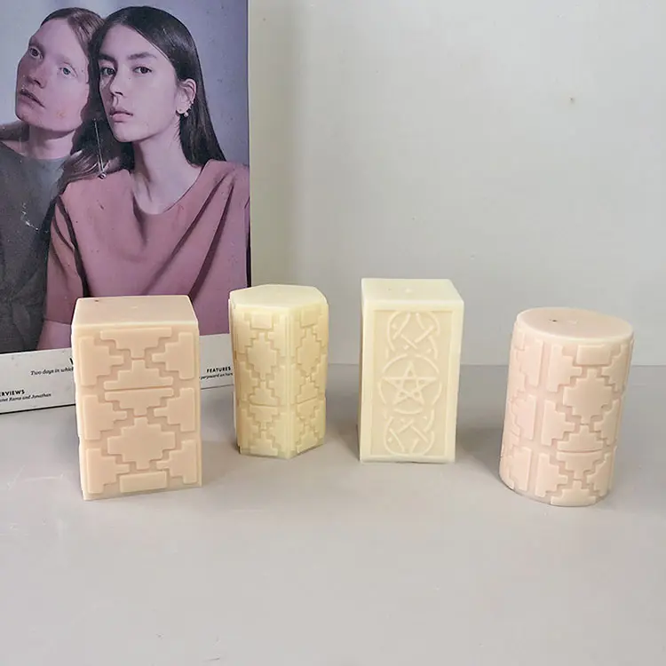 Creative Puzzle Pattern Candle Silica Gel Mold Cylindrical Hexagon Egyptian Hand-made Aromatherapy Candle Gypsum Silica Gel Mold