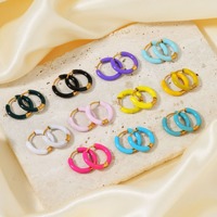ACME-Pendientes de Aro de Cobre Latón con Incrustaciones de Circón Colorido, Esmalte Multicolor Pequeño para Mujer, Joyería de Moda