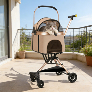 Nouvelle poussette pliable légère pour animaux de compagnie de petite et moyenne taille, poussette portable pour chien et chat pour les promenades en plein air, équipement de voyage respirant - Product Image 6