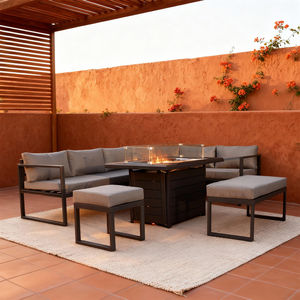 Conjunto de Sofá en Forma de L para Exteriores con Mesa para Fogatas, Color Personalizado, Estructura Metálica, Muebles de Comedor y Descanso para Exteriores Resistentes a la Intemperie - Product Image 2