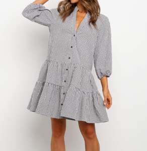 Летнее стильное короткое многослойное платье с V-образным вырезом и рукавами 3/4, с индивидуальным принтом, в стиле бэбидолл - Product Image 3