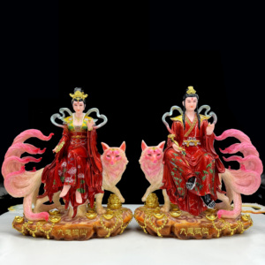 Estatua de Buda nueva resina nueve niñas CUERPO DORADO Color perla nueve colas emperatriz diosa estatua Qingqiu emperatriz - Product Image 5