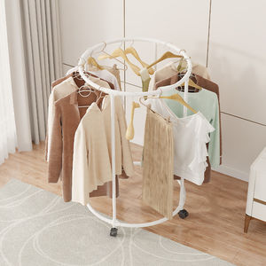 Metal Wheeled Rotating Dryer <b>Rack</b> Single-Tier Round Clothes Storage and Display for Outdoor Balcony Clothing Store - Product Image 1