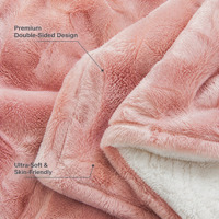Couverture en flanelle de luxe double couche en fausse fourrure de lapin, douce et épaisse, avec surpiqûres, pour la maison, le bureau et les voyages, certifiée GRS BSCI