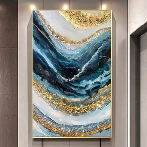 Venta al por mayor de fábrica: Cuadros colgantes LED de porcelana de cristal abstractos de lujo, base de lienzo personalizada, decoración de paisajes para sala de estar - Product Image 3