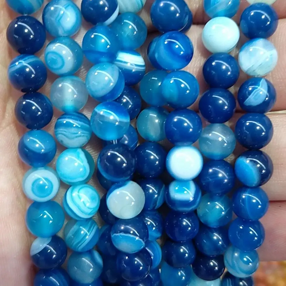Wholesale Stone Beads Blue Stripe Agate Stone Beads Banded Crystal for Jewelry Making