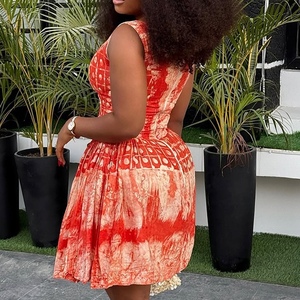 Women's African Print Sleeveless Fit & Flare Mini Dress - <b>Tie</b>-Dye Ethnic Party Gown Dresses Fashion - Product Image 5