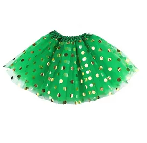 Cô Gái Thời Trang Màu Xanh Lá Cây Tutu Với Vàng Polka Dot Váy Cho Giáng Sinh Kỳ Nghỉ