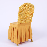 Rosette blanche Banquet mariage salle à manger chaise couvre Rose fleur jupe une pièce élastique chaise couverture dos satin rose fleur