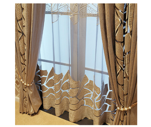 American Style Luxury Blue Golden Hollow out Embroidery Shading Bedroom curtain bedding set