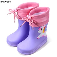 BAEWOON CRB24 Bottes de pluie pour enfants, chaussures d'eau antidérapantes pour garçons et filles, chaussures de pluie mignonnes à motif de dessin animé, bottes d'eau en caoutchouc pour enfants