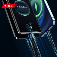 Câble USB 3-en-2 YINS PD 120W à charge rapide, en nylon tressé, conducteur en cuivre pur pour iPhone, ordinateur, écouteurs, scanner, lecteur de codes-barres